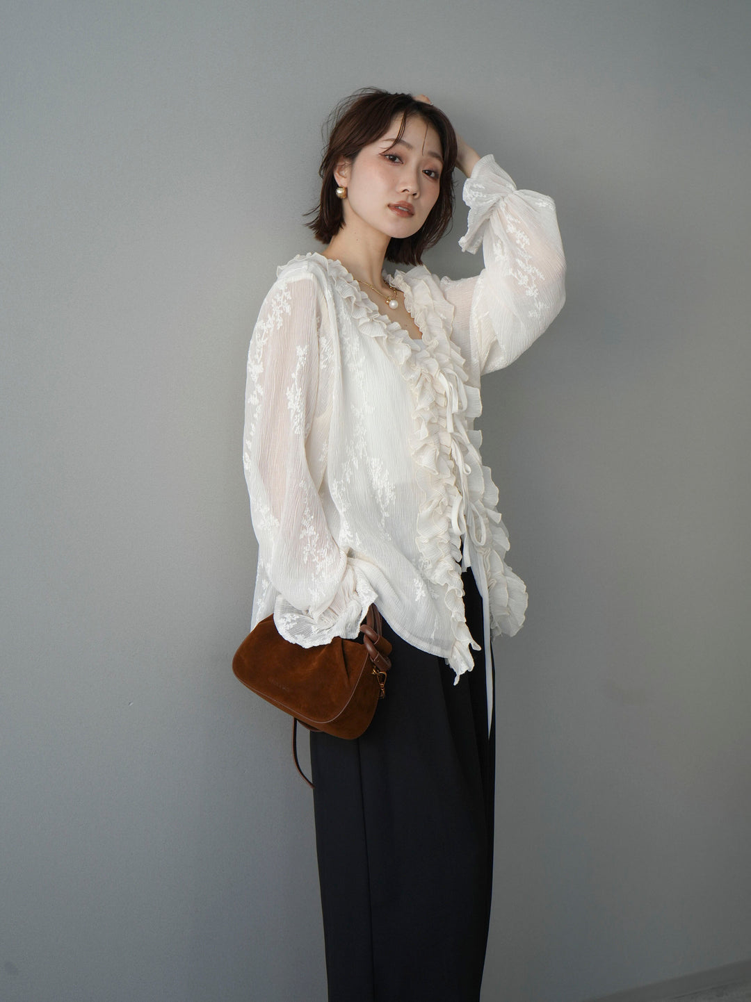 [予約]楊柳ラッフルフリルカーディガン/ivory