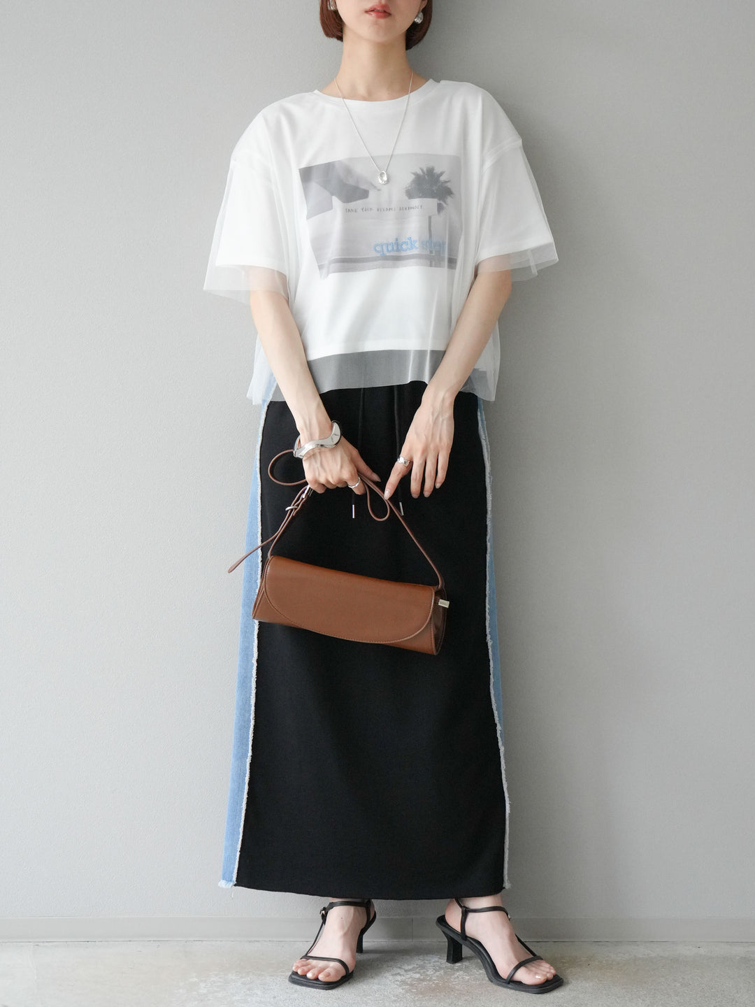 [予約]チュールドッキングフォトTシャツ/オフホワイト×ブルー