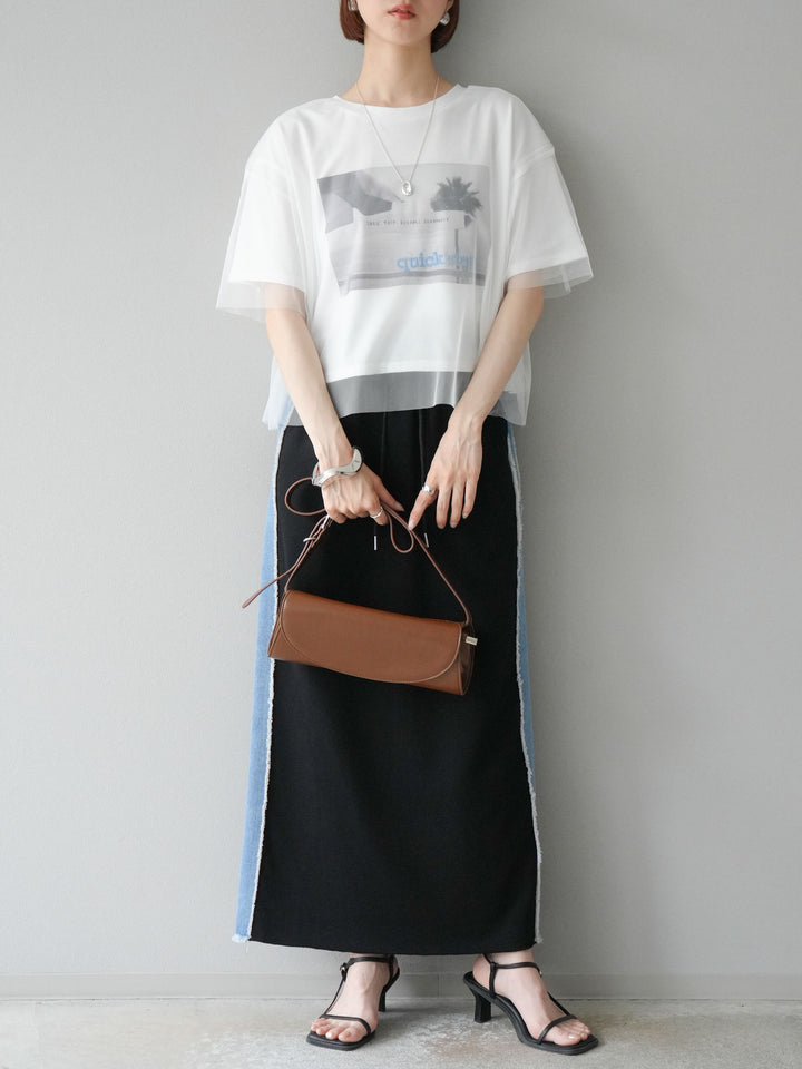 [予約]チュールドッキングフォトTシャツ/オフホワイト×ブルー