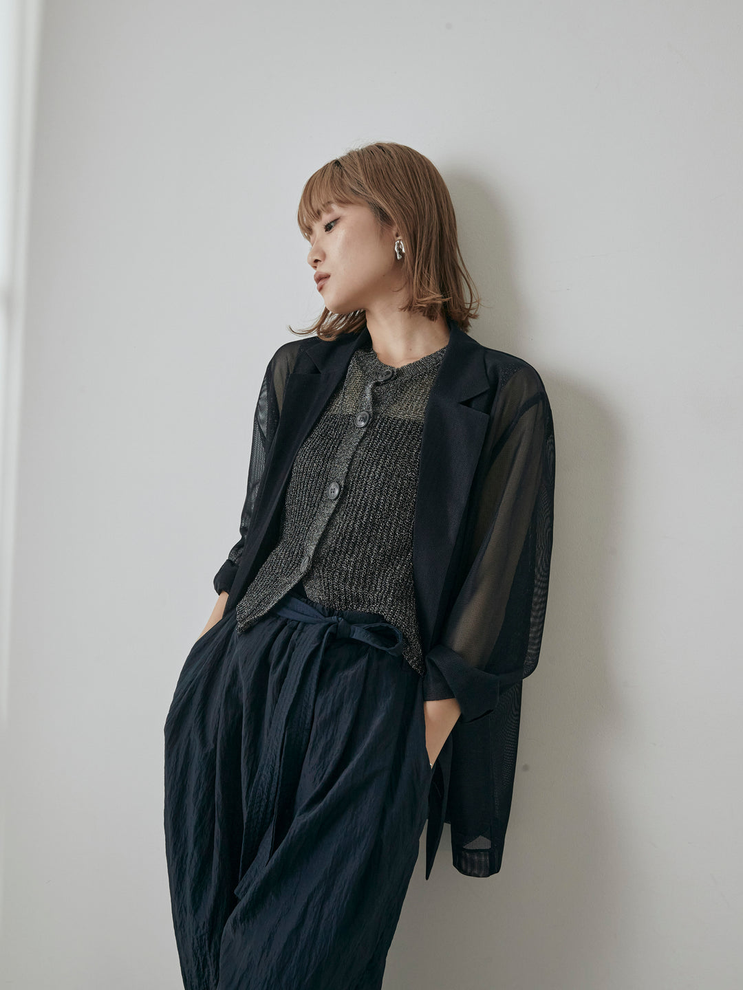 [予約]メッシュテーラードジャケット/ネイビー