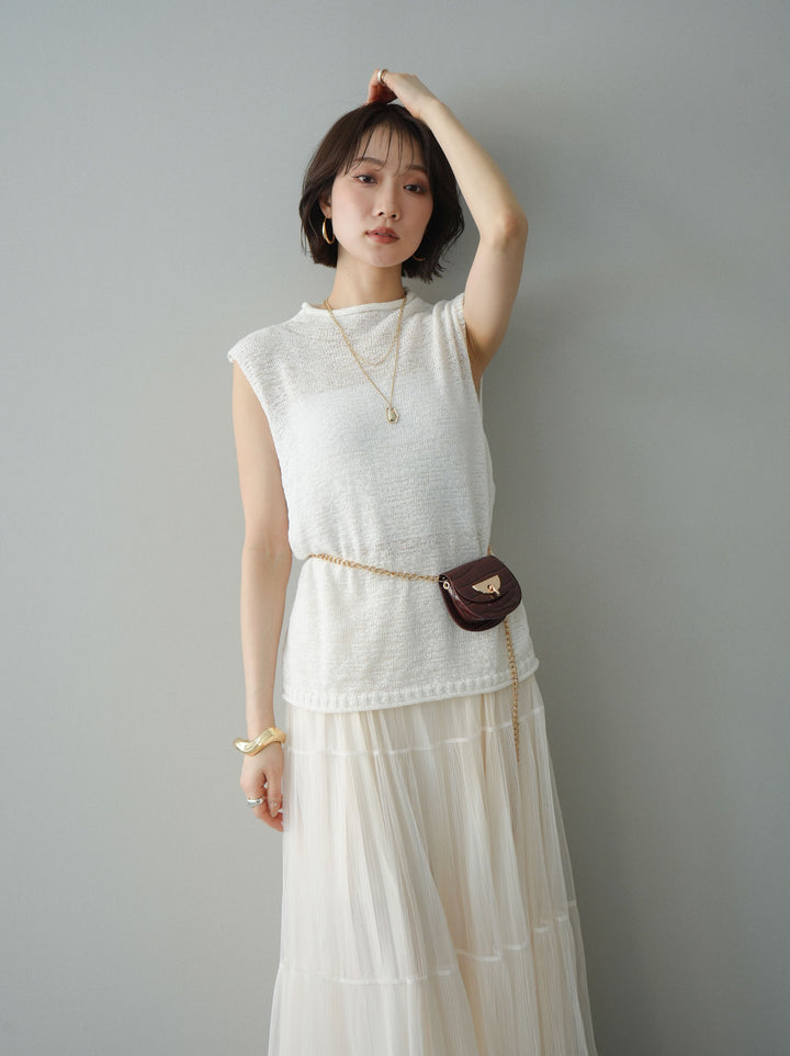 [予約]ノースリーブリネンタッチシアーニットプルオーバー/white