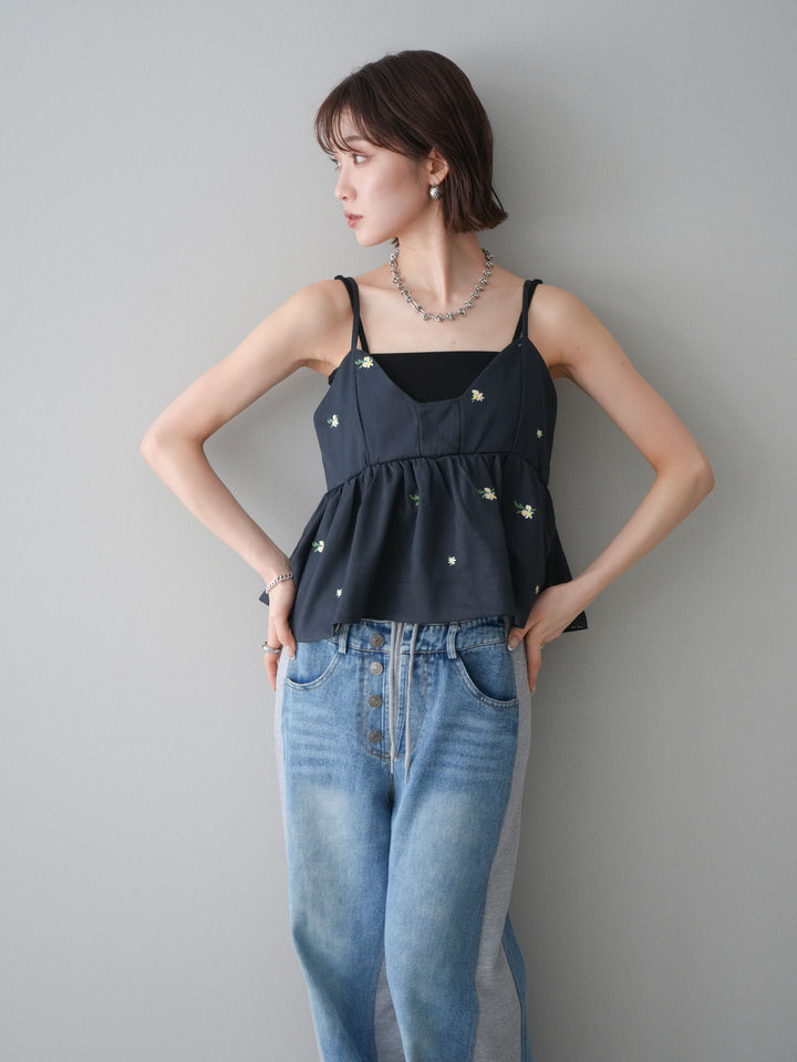[予約]フラワー刺繍ビスチェ/navy