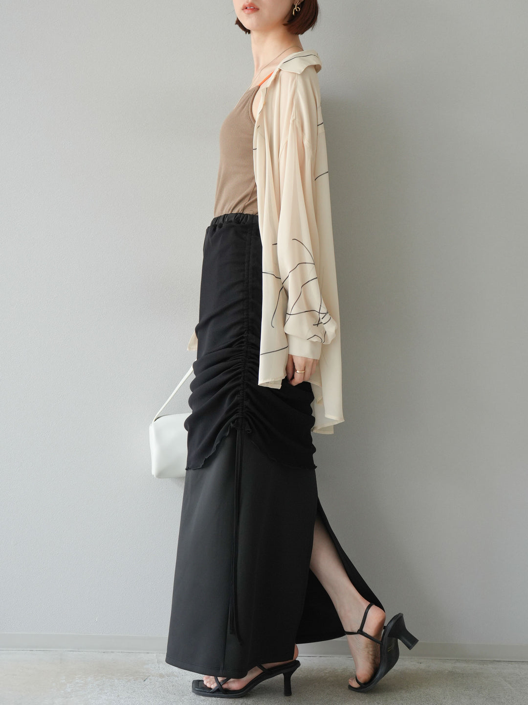 [予約]シアーレイヤードタイトスカート/ブラック
