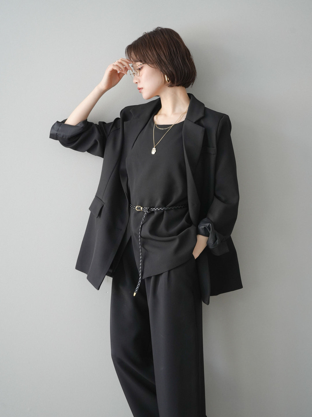 [SET]ベルト付ノースリーブトップス＆ワイドパンツSETUP