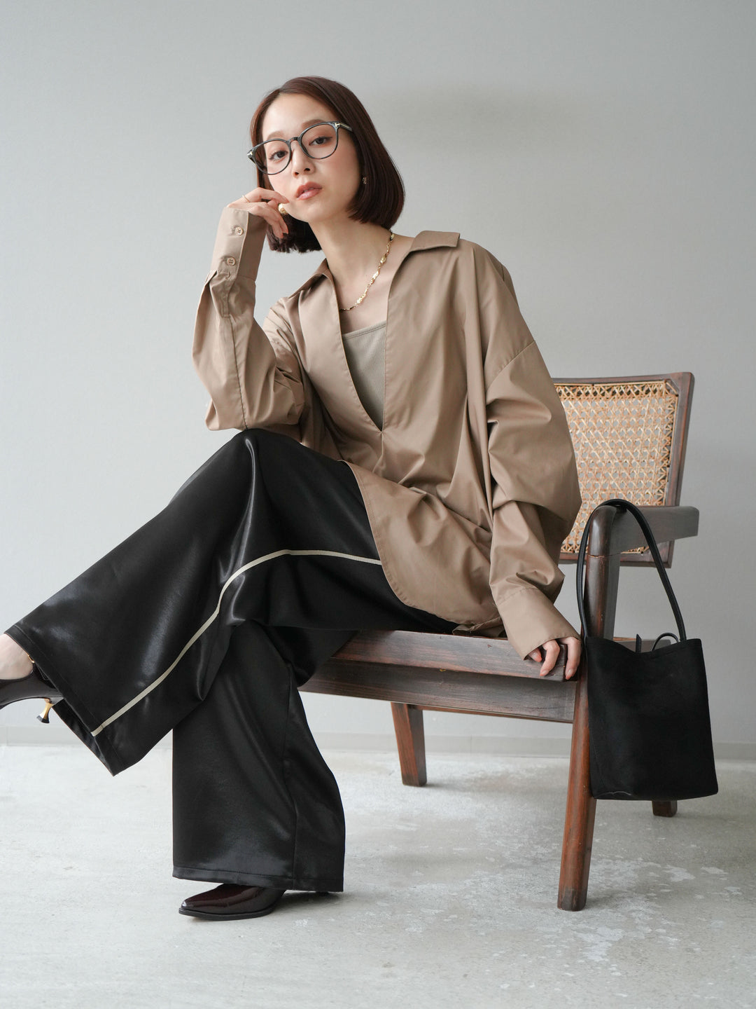 [予約]ブロードディープスキッパーブラウス/ベージュ