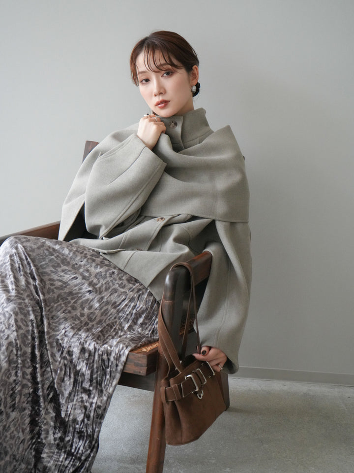 [予約]ストール付きミディアムコート/khaki