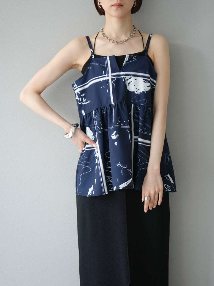 [予約]ペイント柄キャミソール/ネイビー