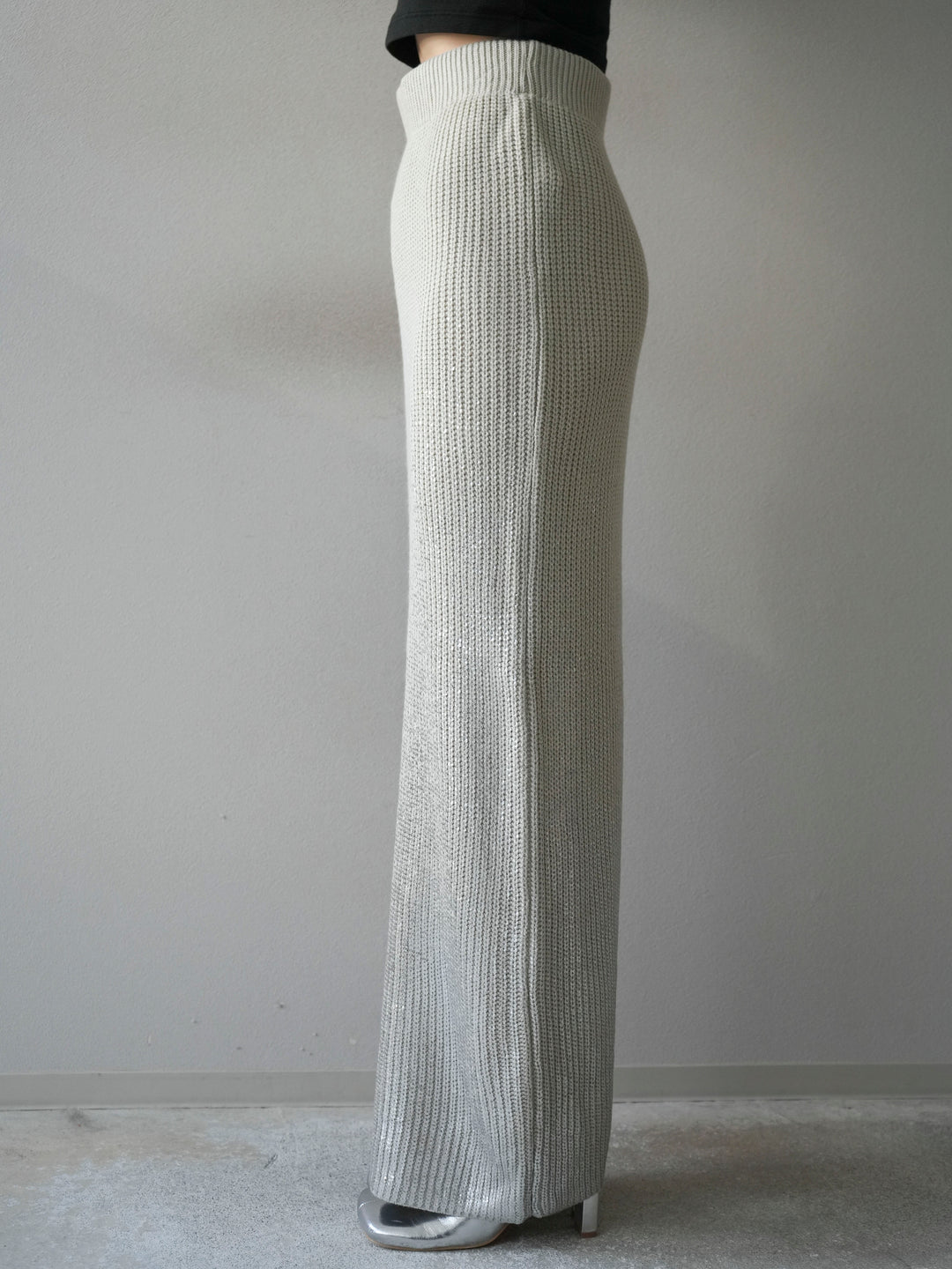 [予約]箔プリントニットタイトスカート/lightgray