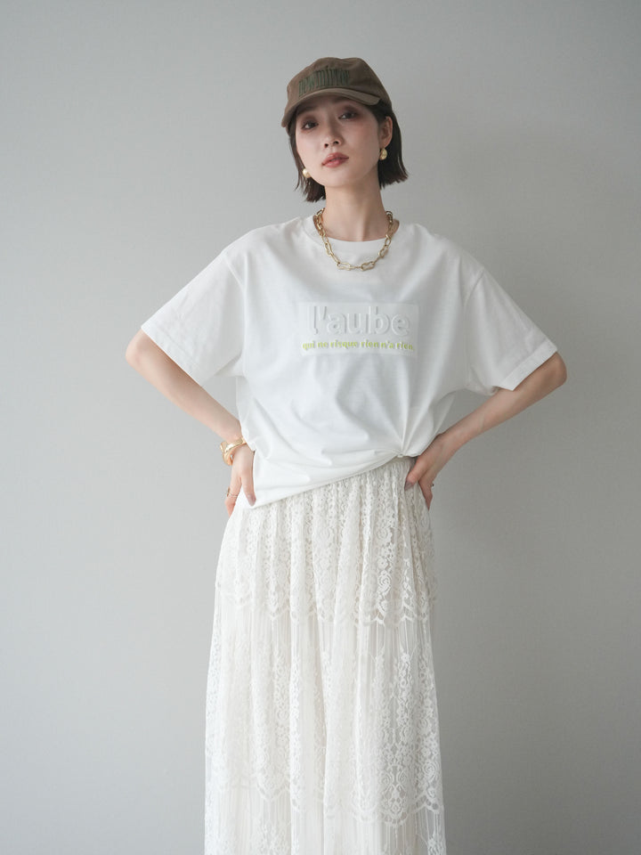 [SET]エンボスロゴTEE+裏プリーツ総レースロングスカート(2set)