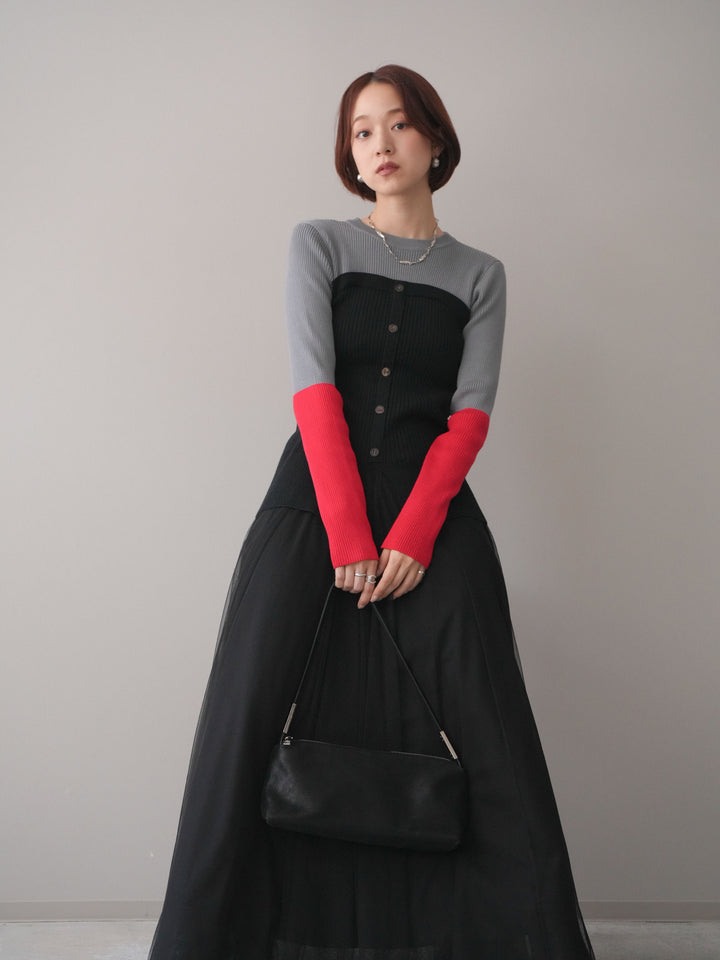 [SET]配色ビスチェドッキングリブニットトップス+選べるアクセセット(2set)