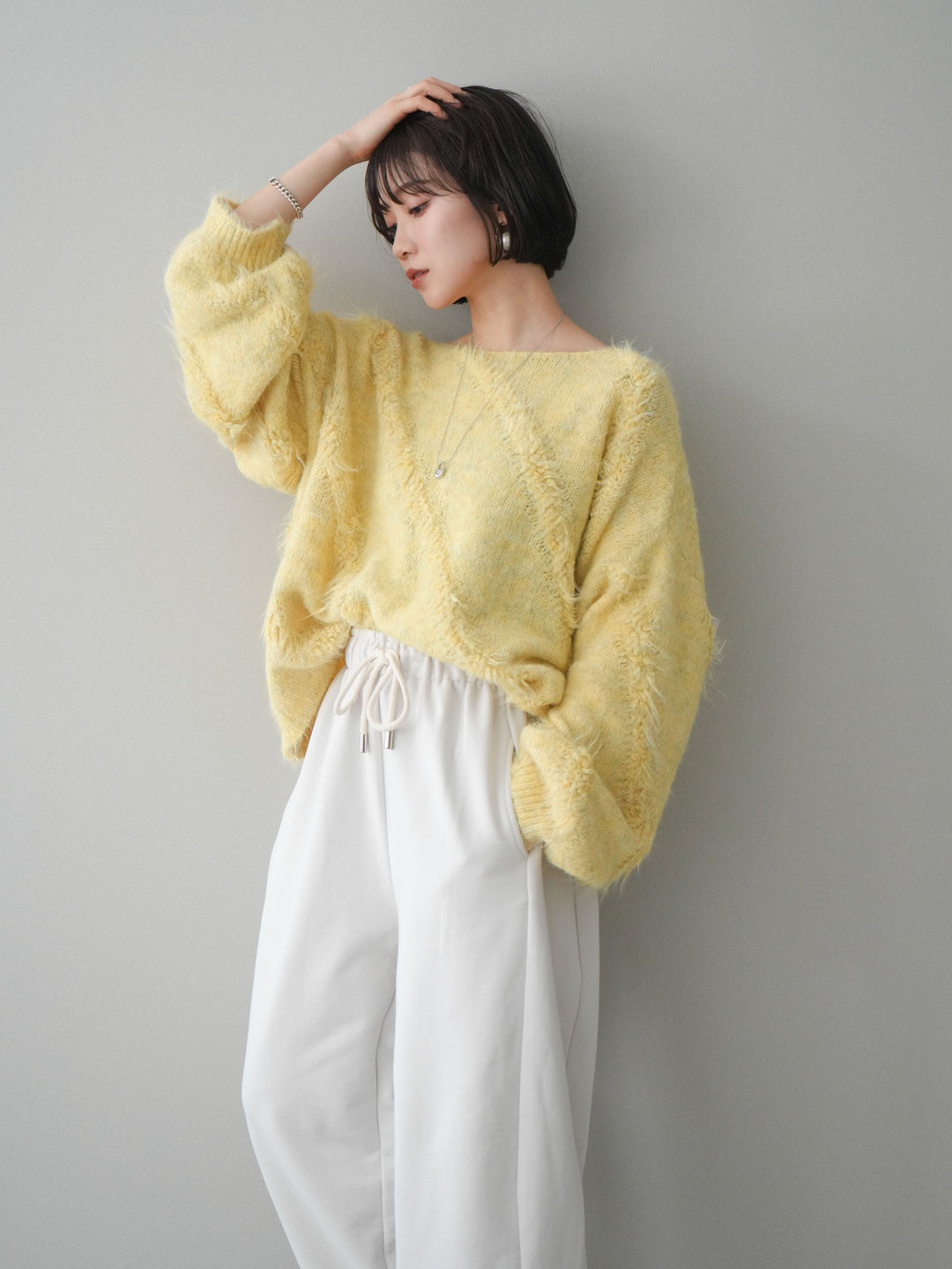 [予約]シャギーデザインニットプルオーバー/yellow