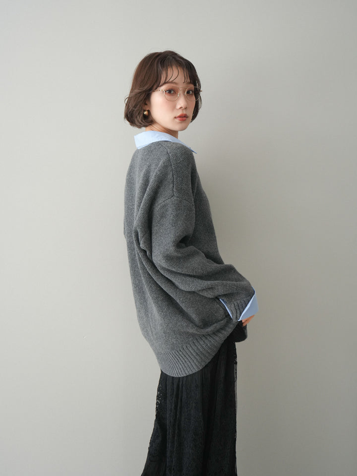 [予約]シャツドッキングオーバーニットプルオーバー/charcoalsax