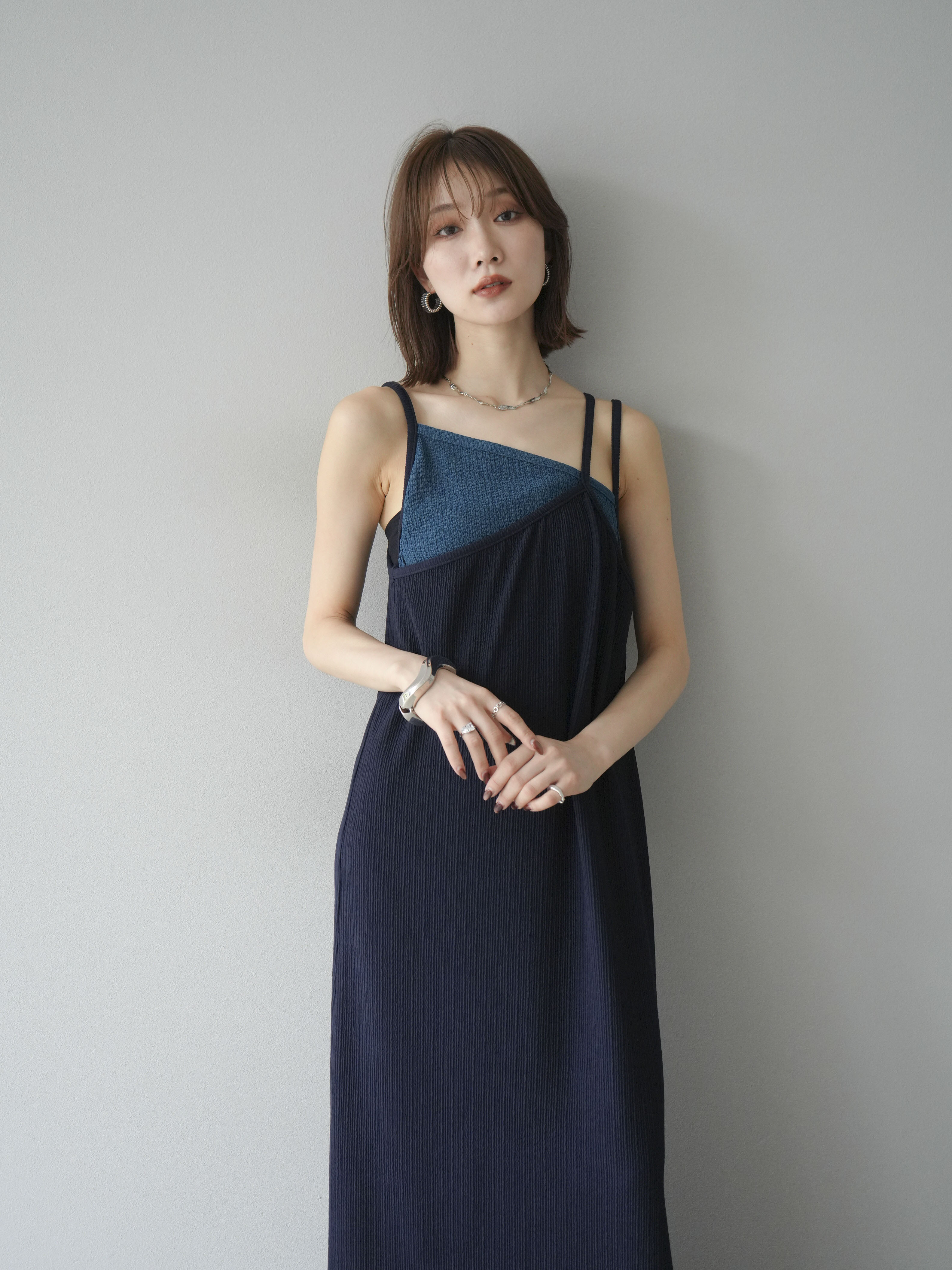 新品未使用　45r Mキャミ　ボーダーネイビー 予約]バイカラーレイヤードキャミワンピース/ネイビー – Lumier