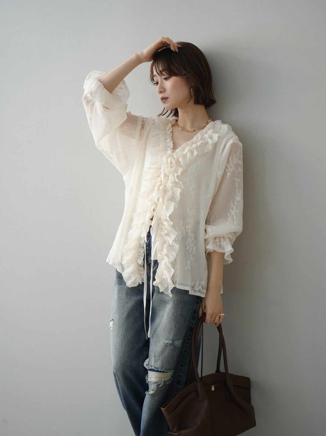 [予約]楊柳ラッフルフリルカーディガン/ivory