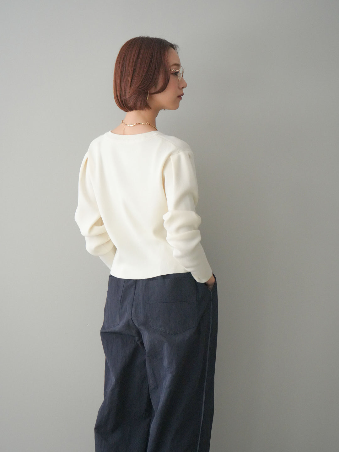 [SET]クリアボタンタックニットカーディガン+ドロストサイドラインナイロンパンツ(2set)