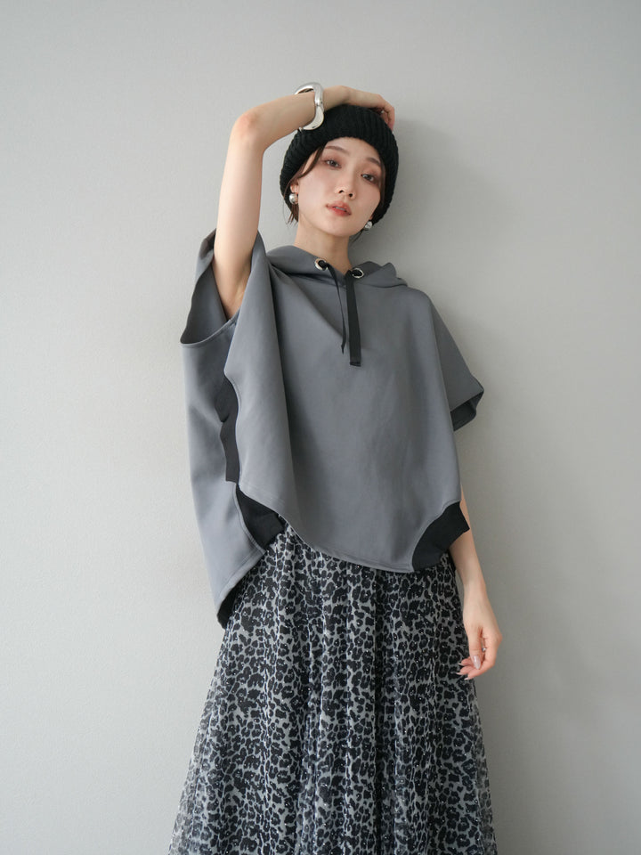 [予約]アシンメトリードルマンバックZIPフーディー/チャコール