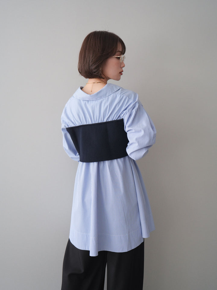 [予約]ニットビスチェドッキングフレアシャツチュニック/stripe