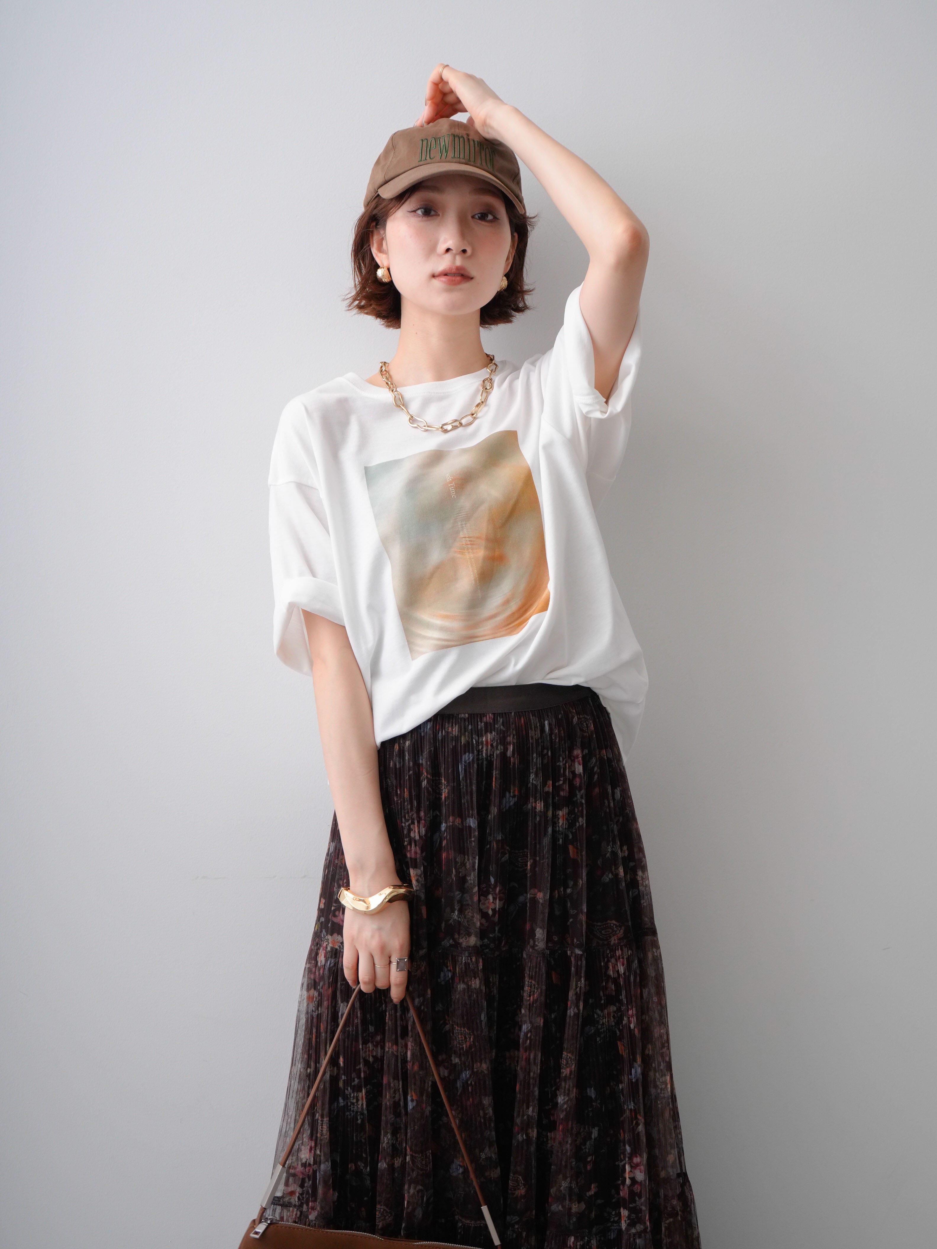 SET]ニュアンスフォトTEE+フラワーチュールギャザースカート(2set