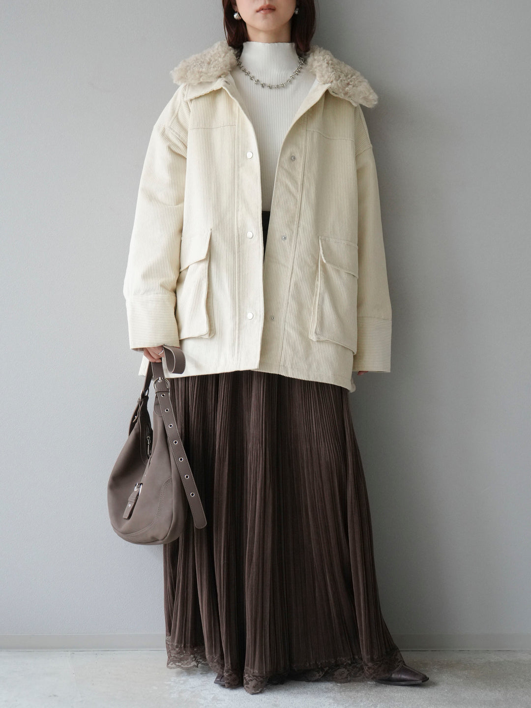 [予約]コーデュロイボア襟フライトジャケット/エクリュ