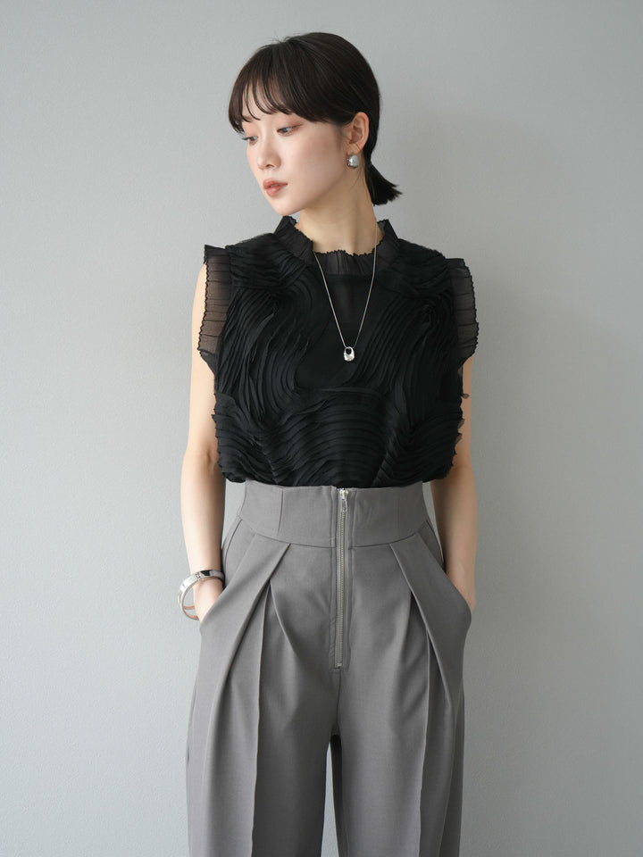 [予約]チュールジャガードノースリブラウス/ブラック