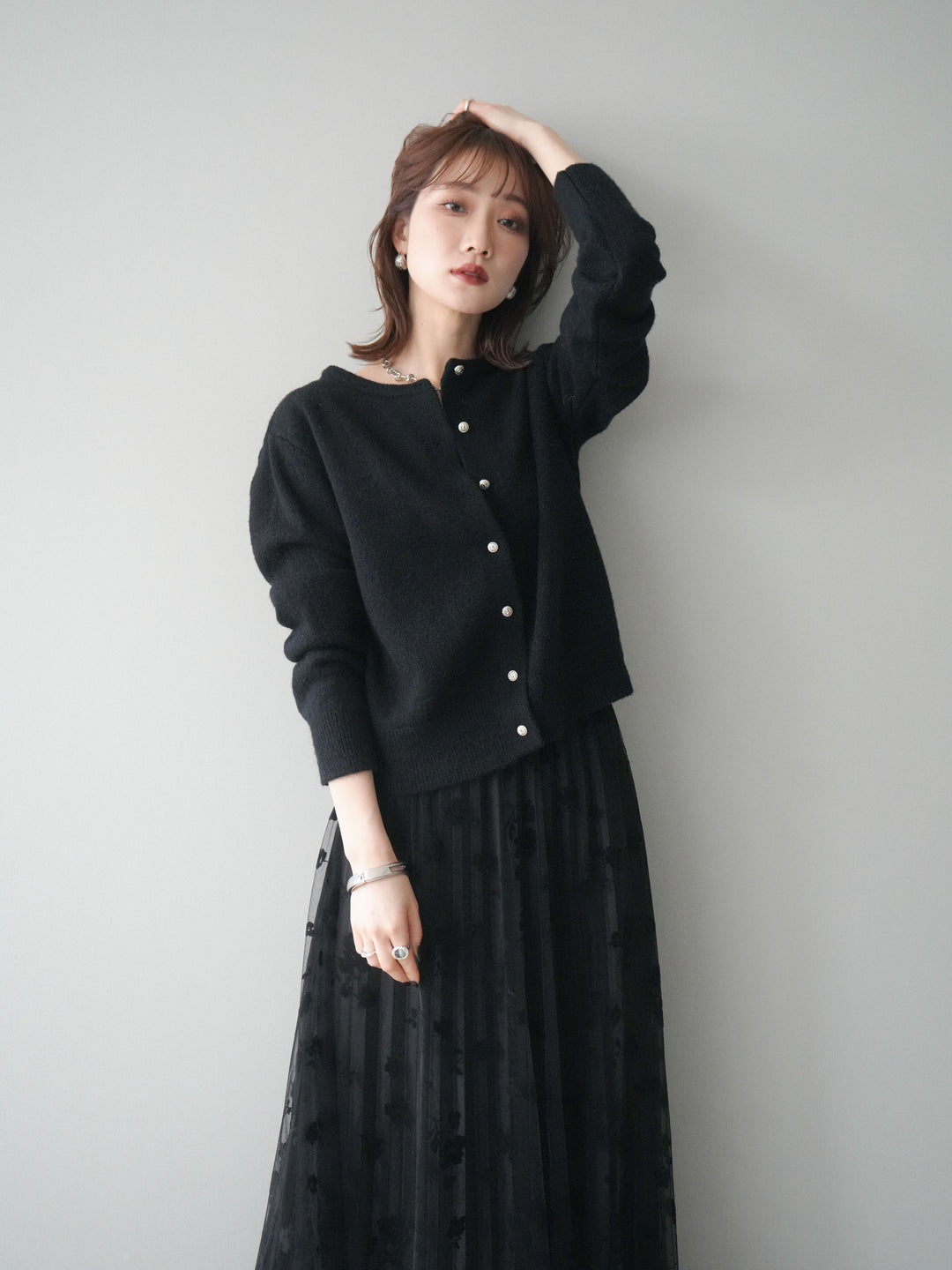 [SET]アンティークボタンニットカーディガン+選べるアクセセット(2set)