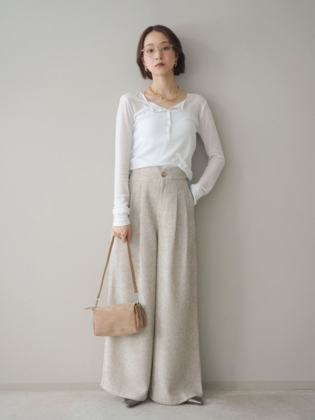 [予約]シアーリブヘンリーネックロンT/white