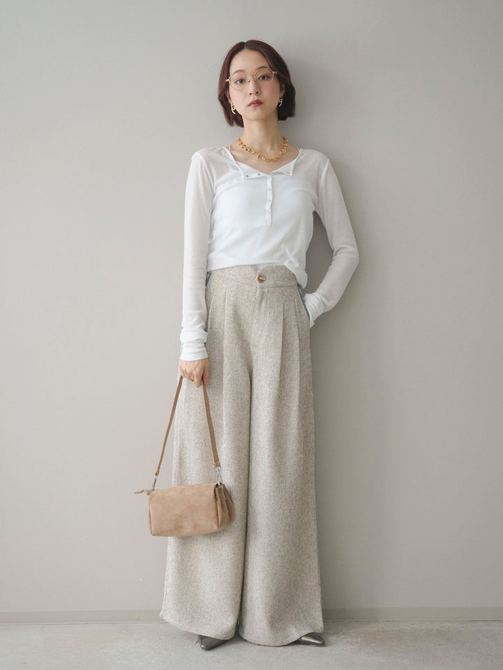 [予約]シアーリブヘンリーネックロンT/white