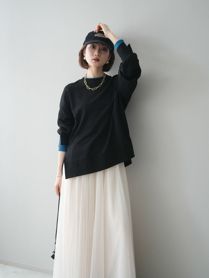 [予約]配色レイヤードデザインスエットプルオーバー/black