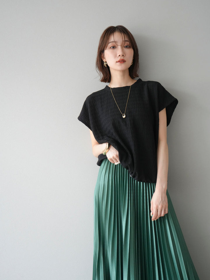 【預購】抽繩下擺提花套頭衫/黑色