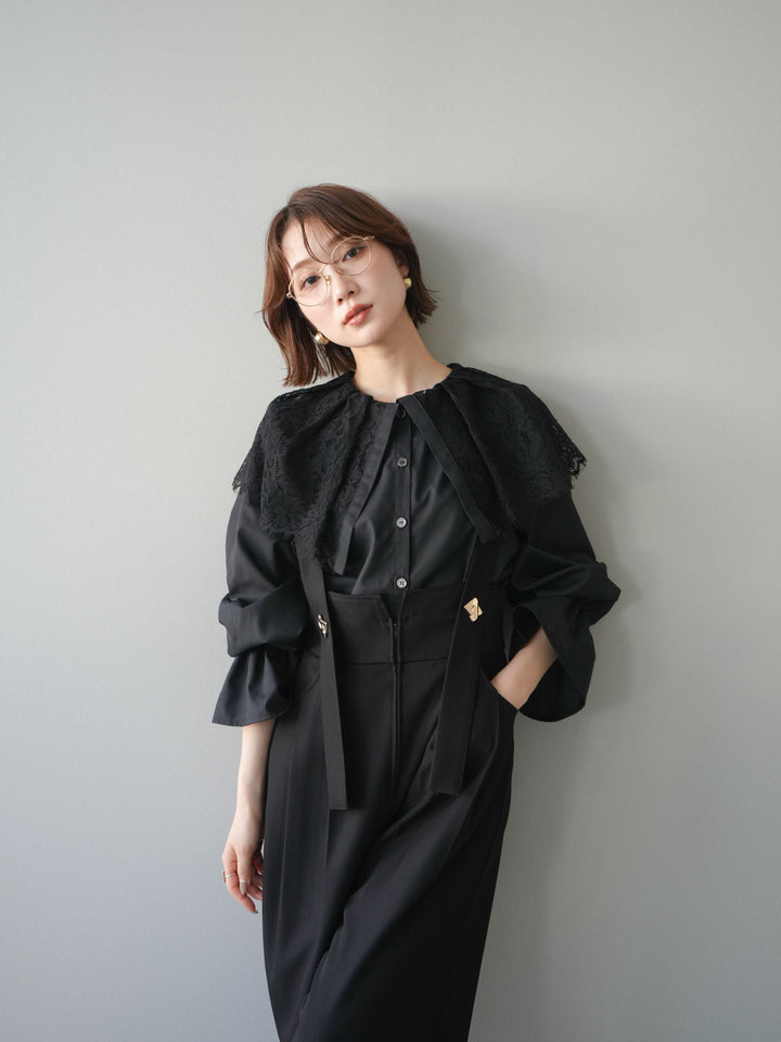 [予約]ビッグレースカラーブラウス/black