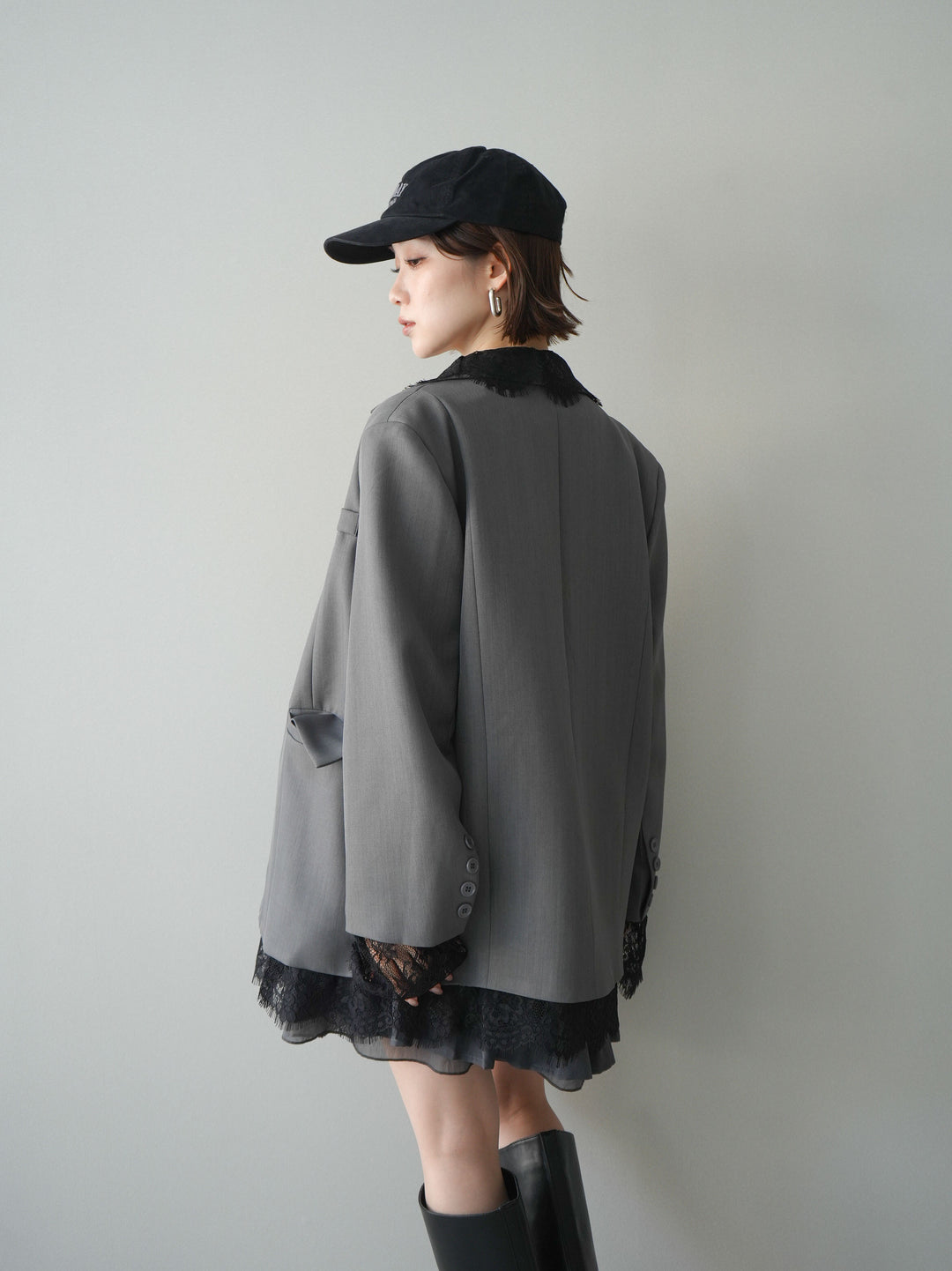 [予約]チュールドッキング裾プリーツミニワンピース/charcoal
