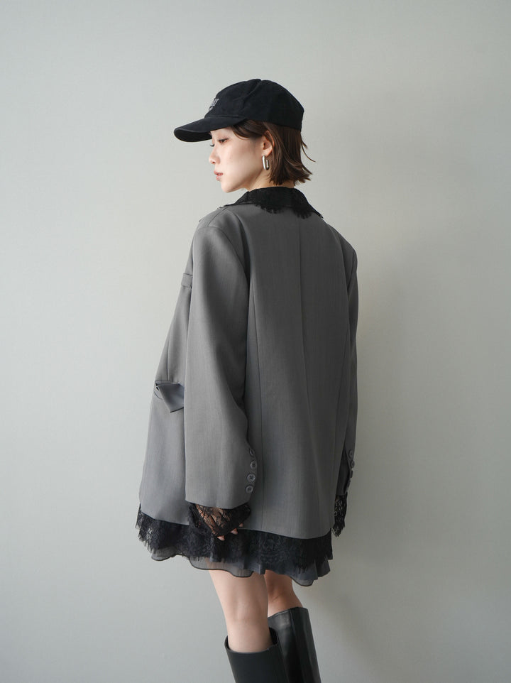 [予約]チュールドッキング裾プリーツミニワンピース/charcoal