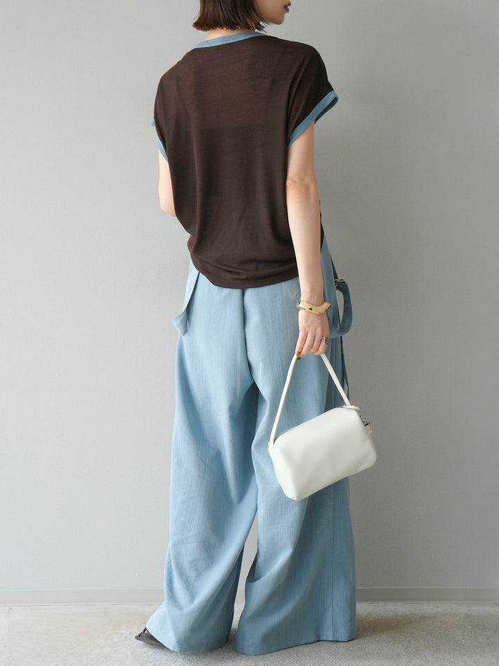 [SET]ストリングデザインハイウエストサロペット+シアーフライス ロゴプリントT (2set)