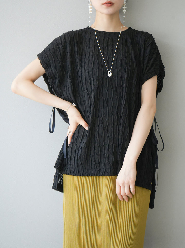 [Pre-order] Arm shirring sheer design mellow pullover/black