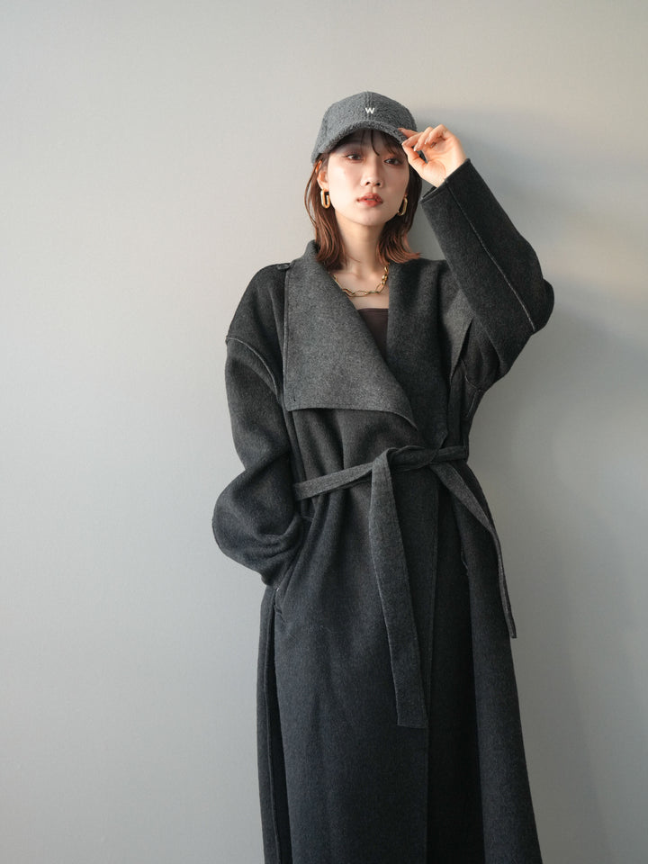 [予約]ダブルフェイスバイカラーロングコート/charcoal