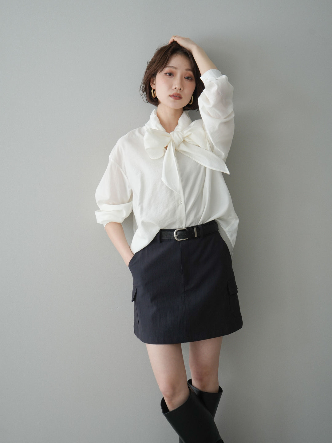 [SET]シアーボウタイブラウス+シアーボウタイブラウス(2set)