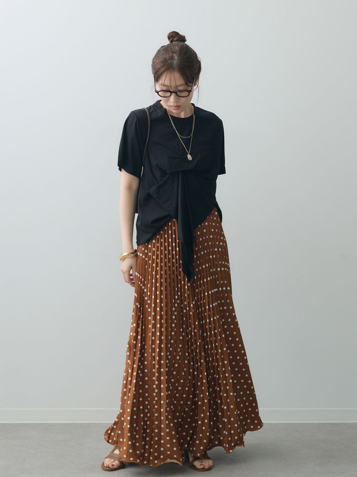 [SET]ラッフルドッキングTEE+ドットアコーディオンプリーツスカート(2set)