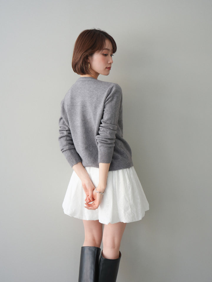[SET]ハートボタンニットカーディガン+コットンライクレースバルーンミニスカート(2set)