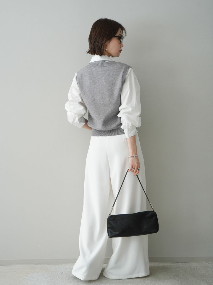 [予約]編み込みベルト付タックワイドパンツ/white