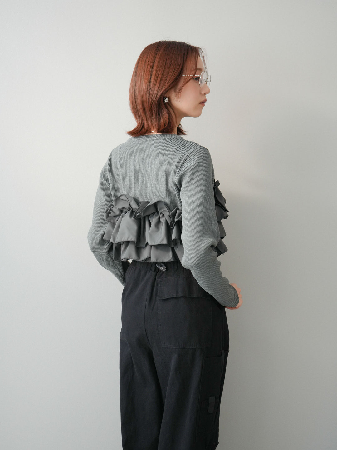 [SET]フリルビスチェドッキングスポンジニットプルオーバー+コットンタックループパンツ(2set)