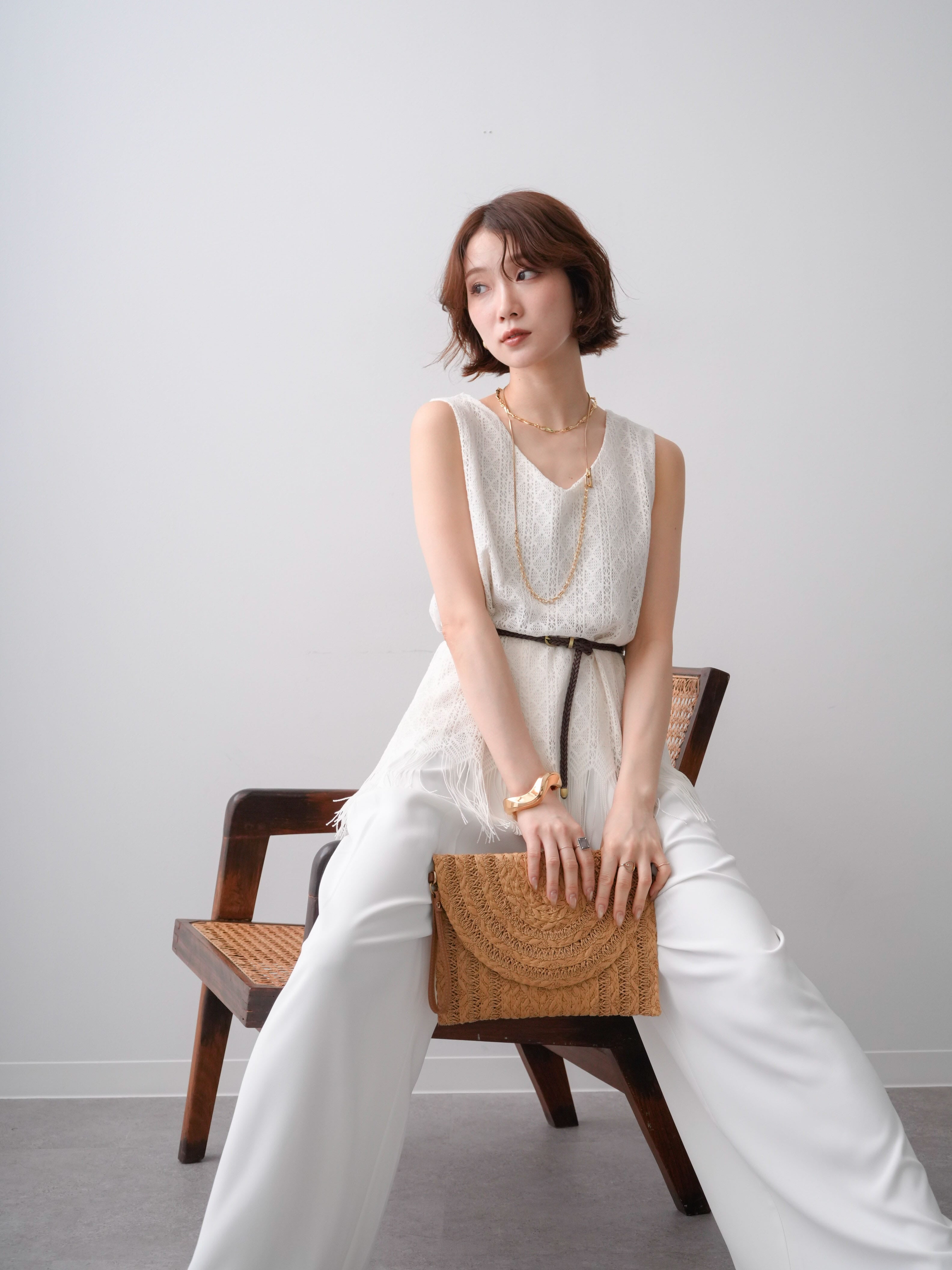 Darich ジュエリーリブノースリトップス ホワイト ビジューノースリニットトップス – Darich