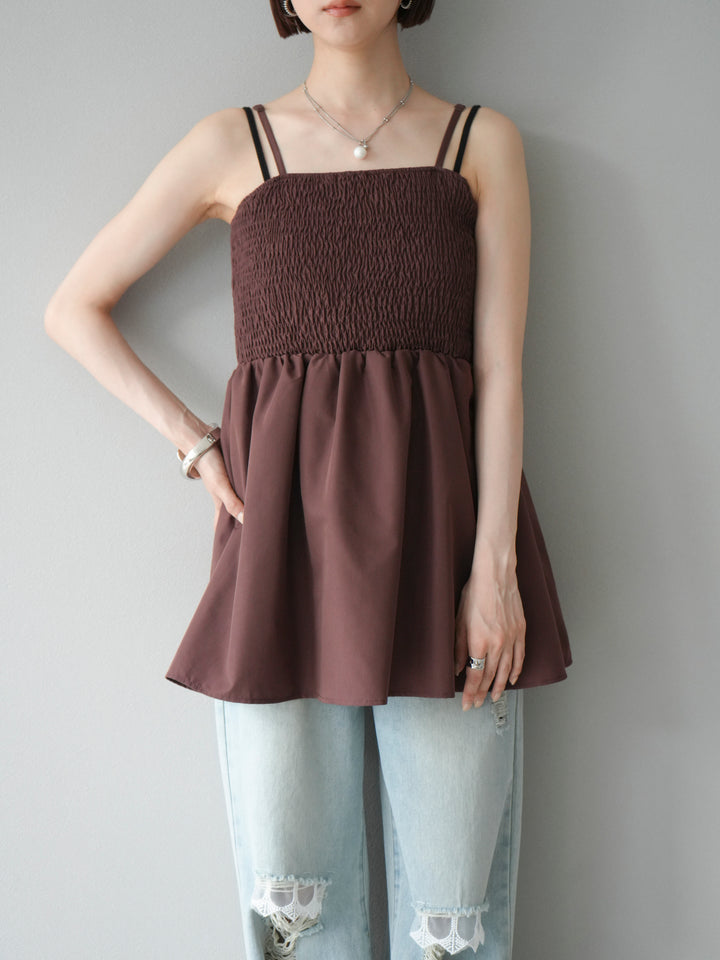 [予約]シャーリングフレアキャミプルオーバー/ブラウン