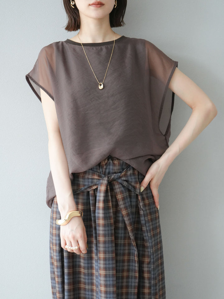 [予約]シアーレイヤードトップス/ダークブラウン