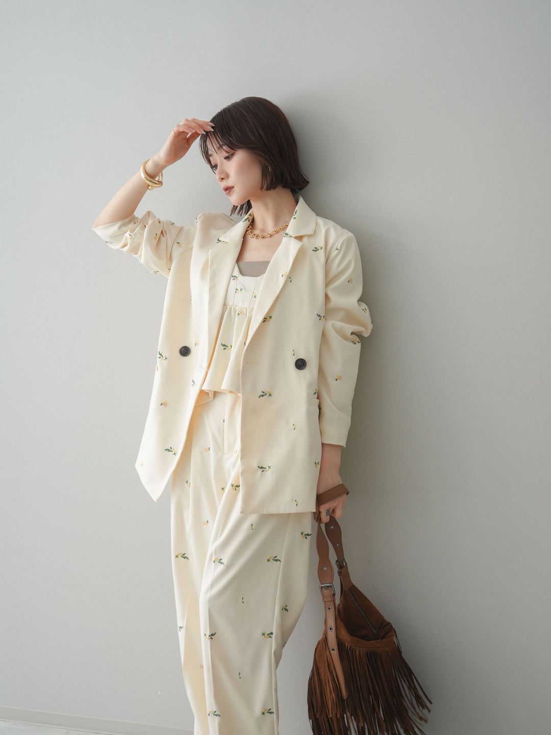 [予約]フラワー刺繍テーラードジャケット/ivory