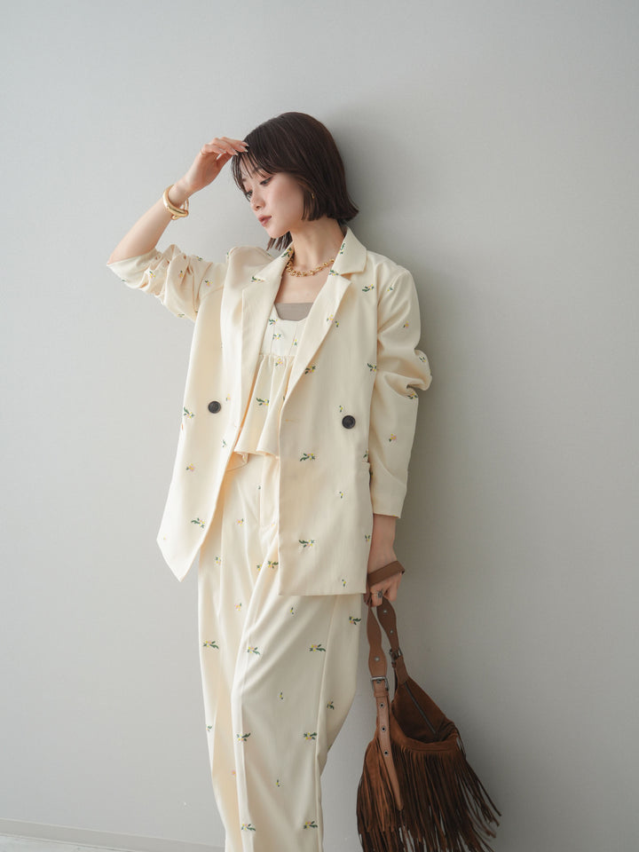 [予約]フラワー刺繍テーラードジャケット/ivory