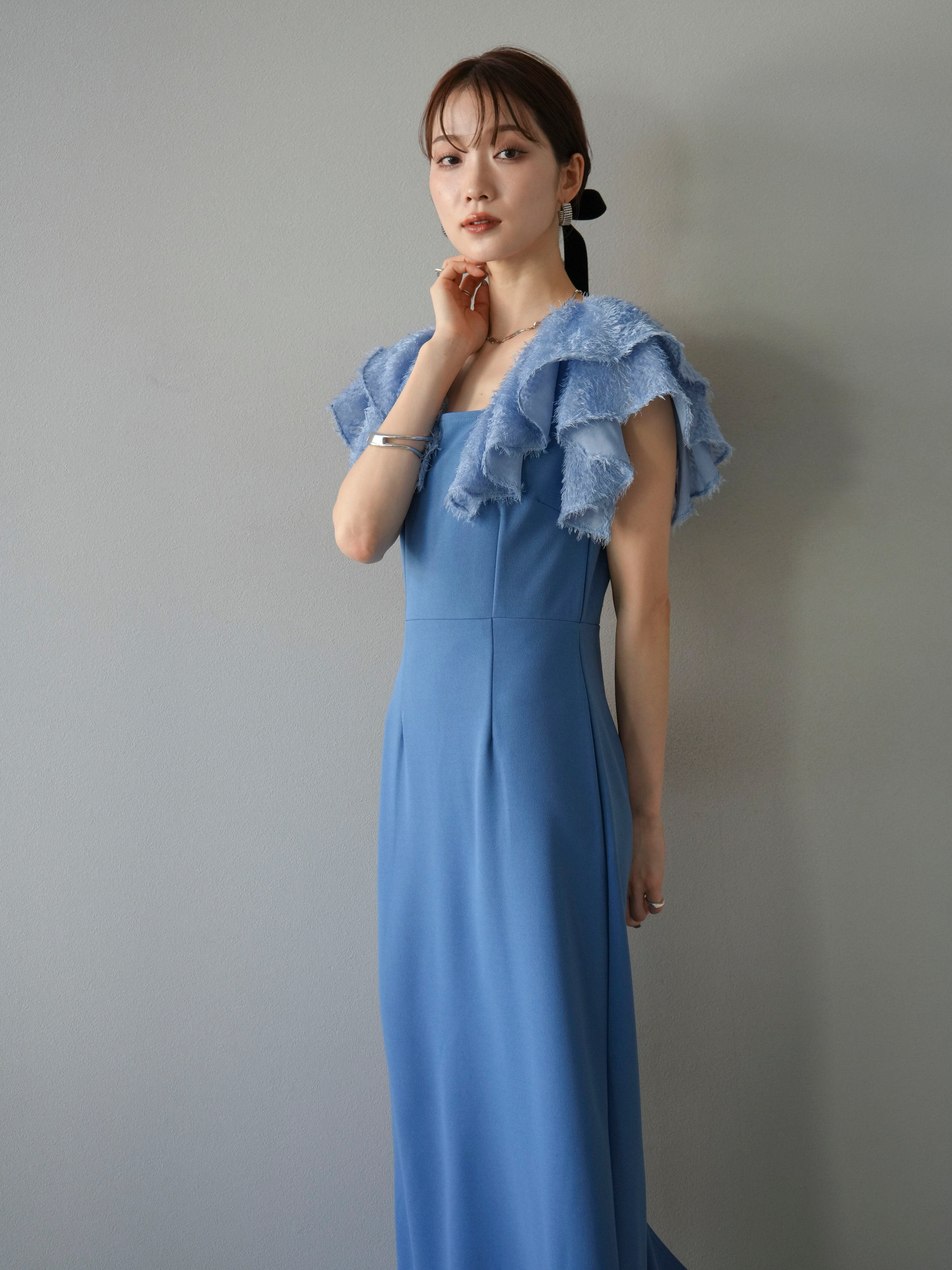 ネイビーブルー フレアスリーブドレス フレアスリーブドレス(ブルー)K1-215BU-M | パーティドレススタイル