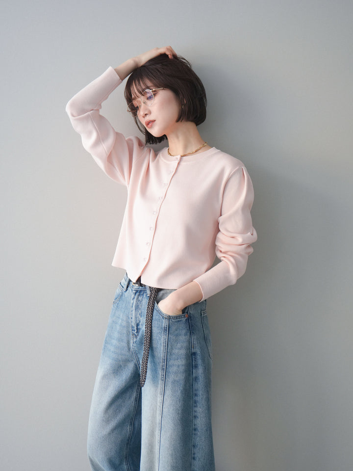 [予約]クリアボタンタックニットカーディガン/pink