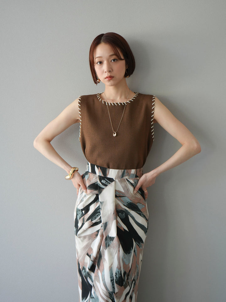 [予約]リネンタッチハンドステッチニットプルオーバー/モカ