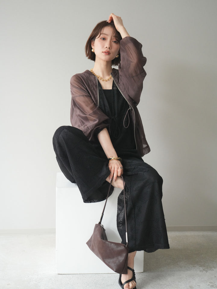 [SET]レース刺繍サロペット+ドロストシアーブルゾン(2set)