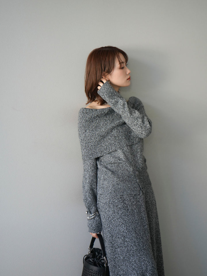 [予約]ミックスヤーンオフショルニットプルオーバー/ブラック